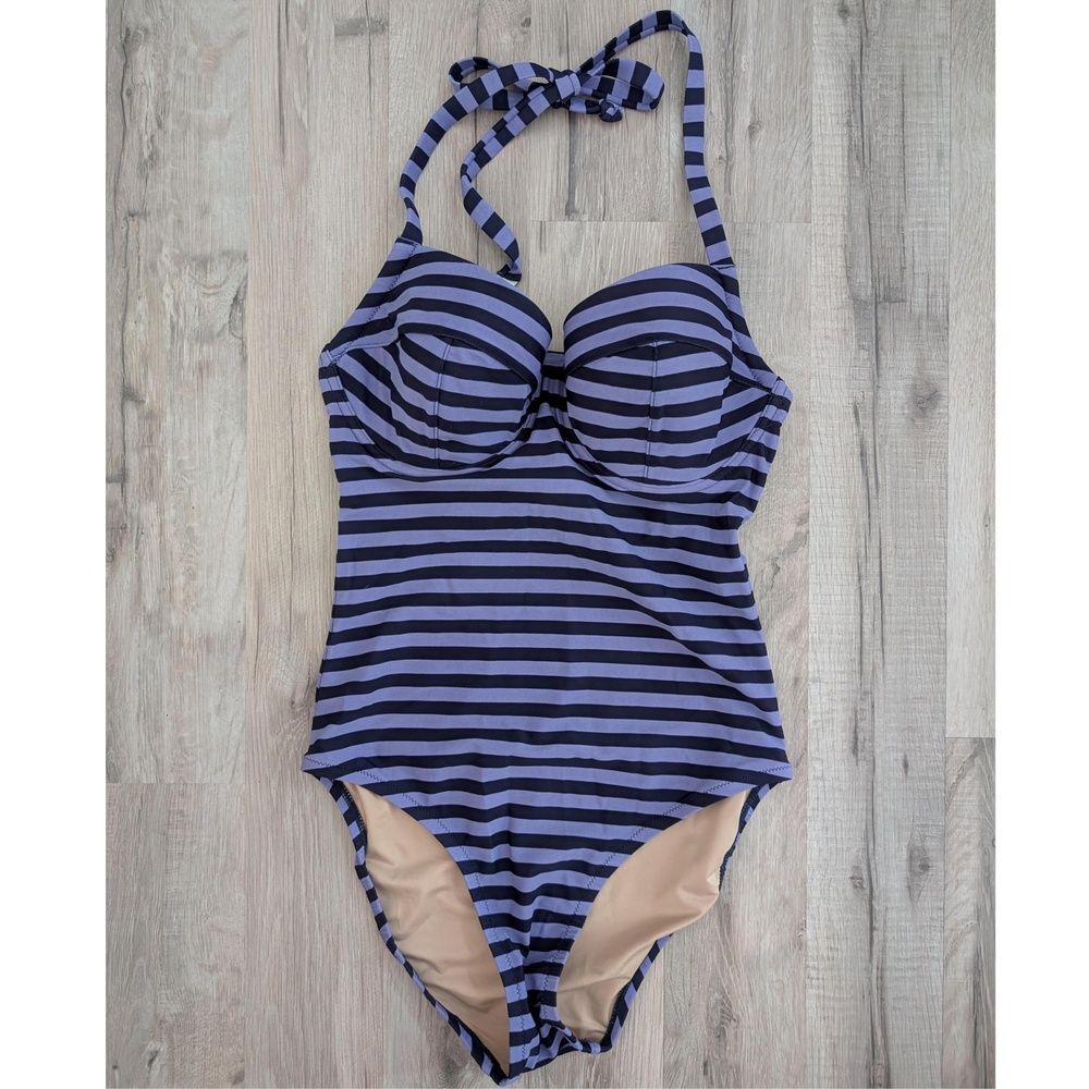 J.CREW Navy Periwinkle Balconette Underwire One-Piece Swimsuit, Size 2 DD (A4)